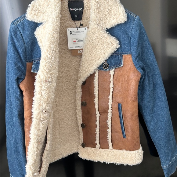 Desigual Daniela Sherpa Lined Denim & Faux Suede Patchwork Jacket EU Size 36 NWT - Picture 3 of 16